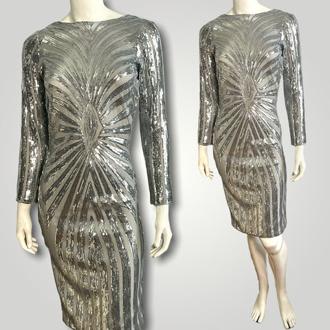 CLUB L LONDON Silver Sequin Disco Dress (UK 6)