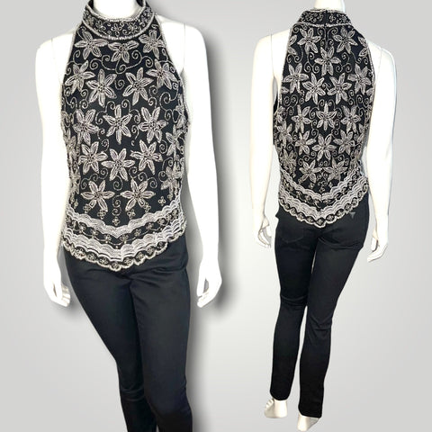 Vintage Beaded + Pearl Flower Top (M-L)