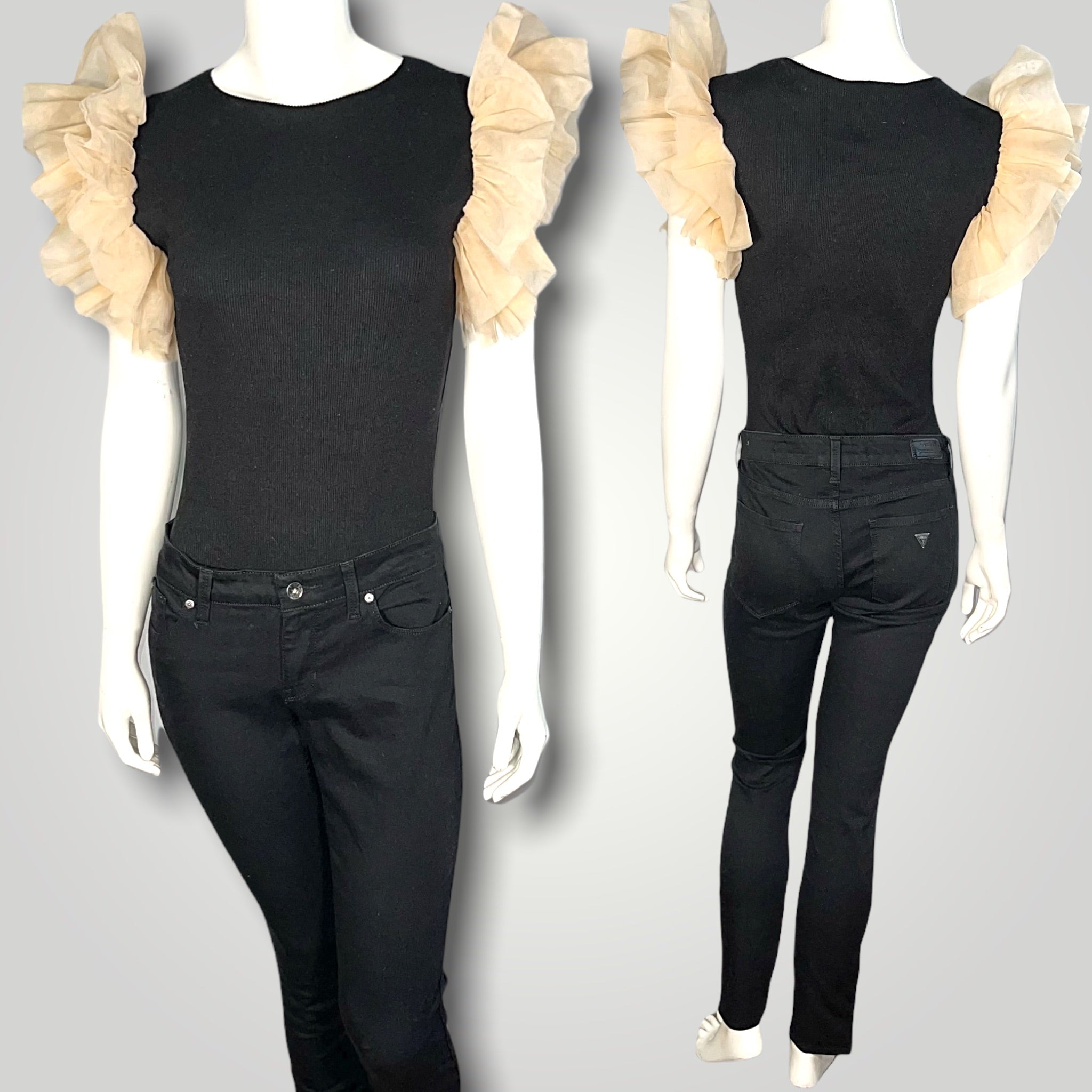 Organza Puff Sleeve Knit Bodysuit (L)