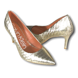 CALVIN KLEIN Gold Leather Snake Embossed Pumps (US 9.5)