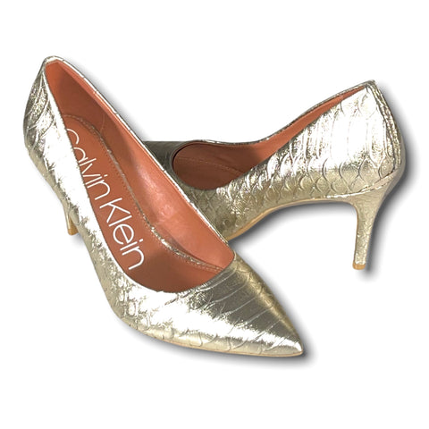 CALVIN KLEIN Gold Leather Snake Embossed Pumps (US 9.5)