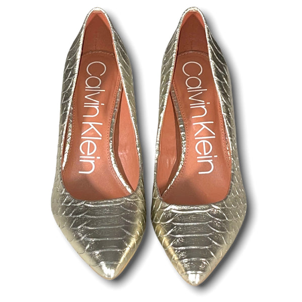 CALVIN KLEIN Gold Leather Snake Embossed Pumps (US 9.5)