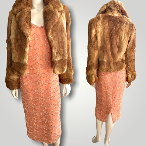 Vintage Cognac Brown Rabbit Fur Jacket (XS-M)