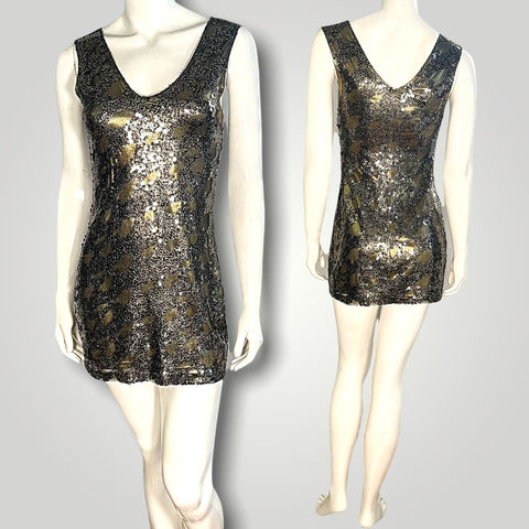 EXPRESS Bronze Sequin Overlay Dress (XS)