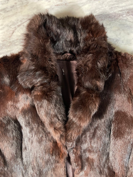 Vintage Chocolate Brown Rabbit Fur Coat (S)