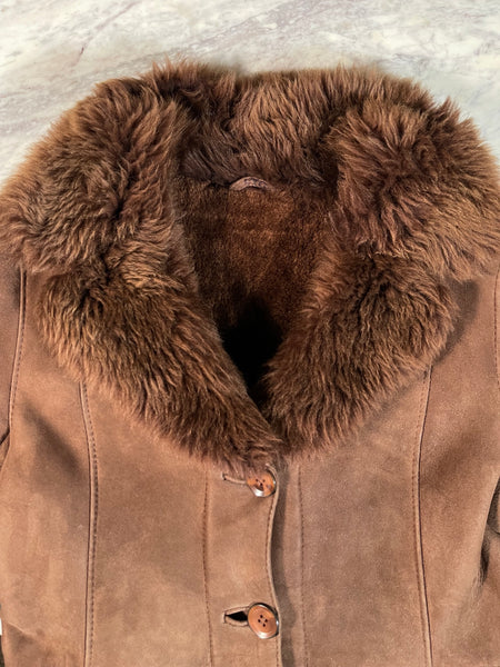 Vintage Dark Brown Sheepskin Coat (S)