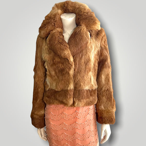 Vintage Cognac Brown Rabbit Fur Jacket (XS-M)