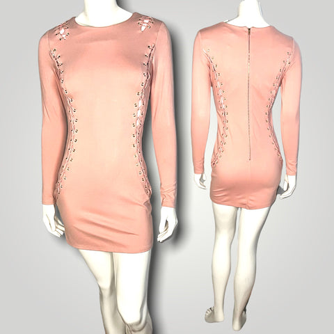 TRUE DECADENCE Lace-Up Long Sleeve Dress (US 4)