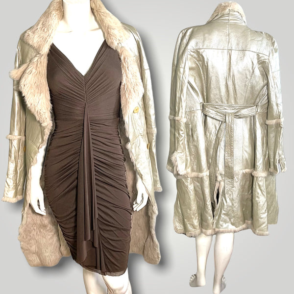 Vintage Metallic Lambskin Leather + Rabbit Fur Trench (XS-S)