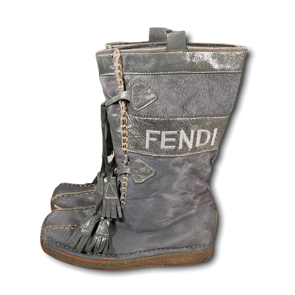 Vintage Grey FENDI Pony-Hair + Rabbit Fur Lined Snow Boots (US 7)