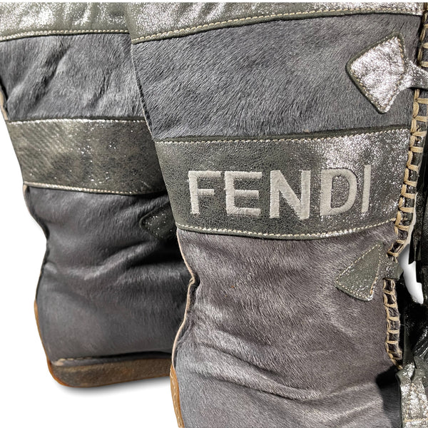 Vintage Grey FENDI Pony-Hair + Rabbit Fur Lined Snow Boots (US 7)