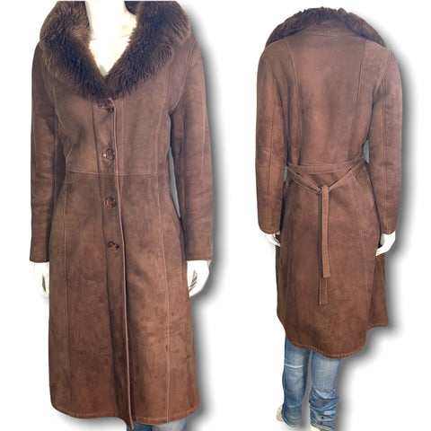 Vintage Dark Brown Sheepskin Coat (S)