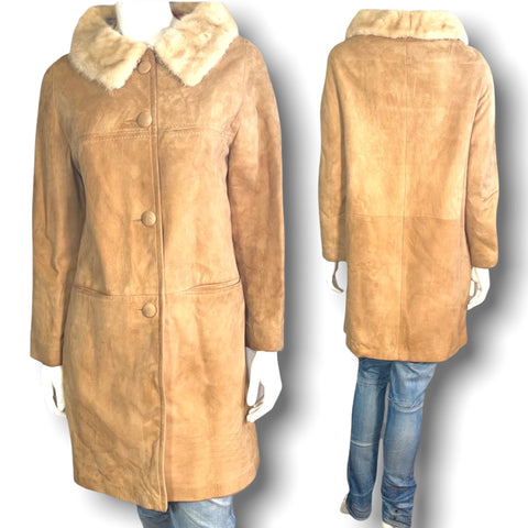 Vintage Camel Colored Suede Swing Coat + Blonde Mink Collar (S-M)