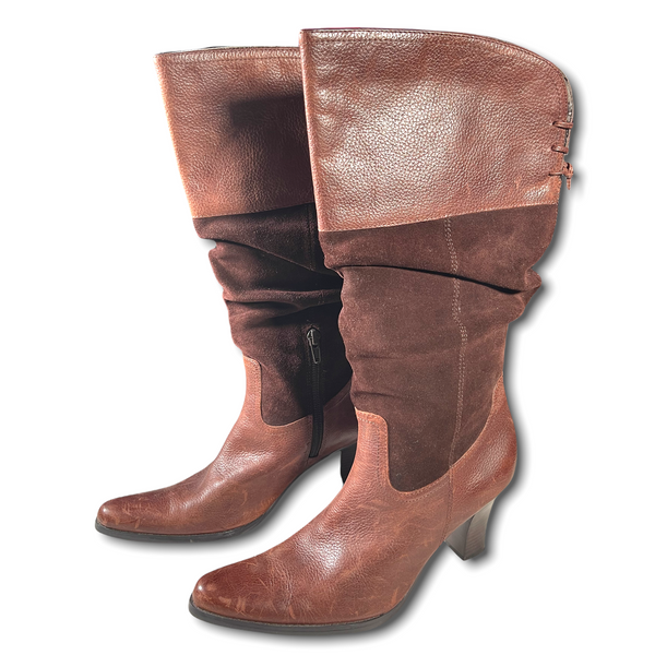 A.N.A Dark Brown Slouchy Distressed Leather and Suede Boots (US 7.5)