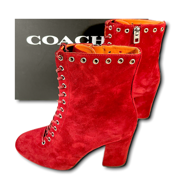 COACH Dark Fuschia/Merlot "Dean" Lace-up Boots (US 5.5)