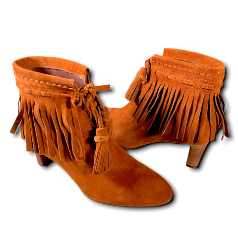 SEE BY CHLOÉ Brown Suede Fringe Boots (EUR 38/US 7.5)