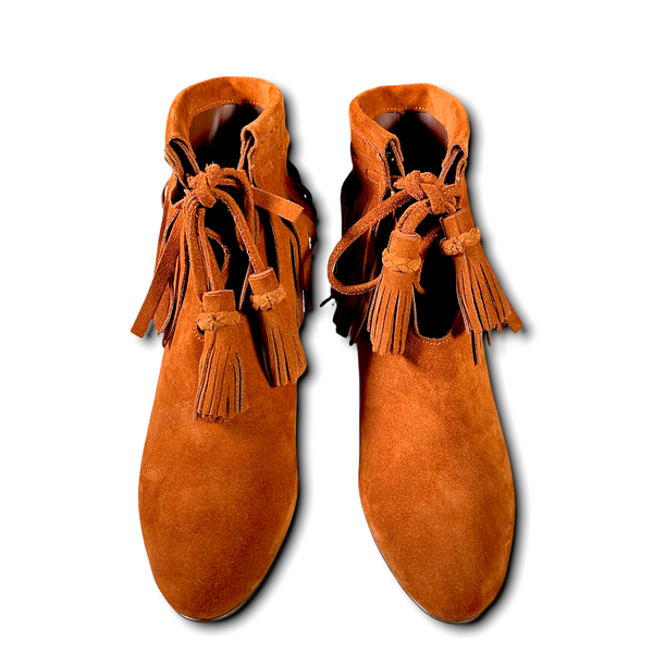 SEE BY CHLOÉ Brown Suede Fringe Boots (EUR 38/US 7.5)