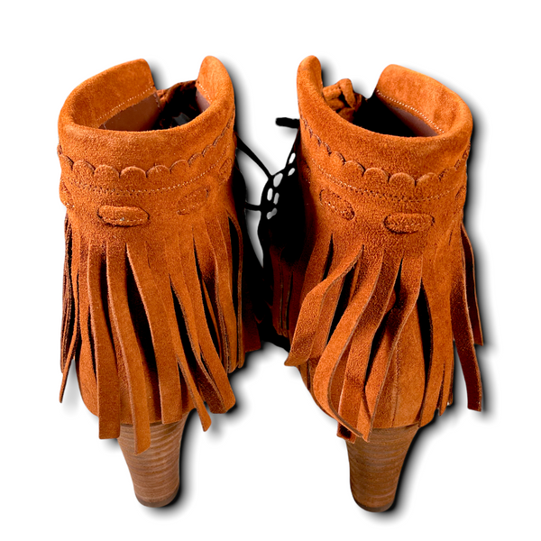 SEE BY CHLOÉ Brown Suede Fringe Boots (EUR 38/US 7.5)