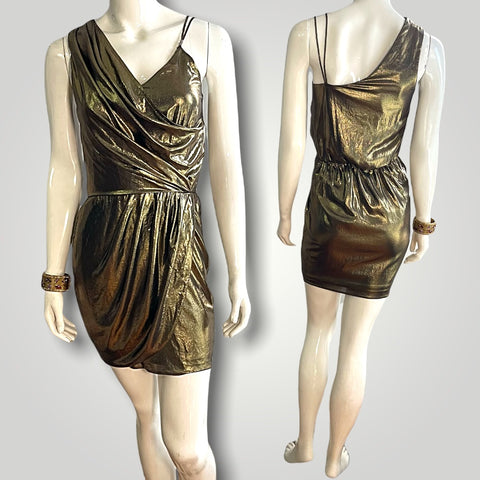 RIVER ISLAND Metallic Bronze Liquid Lamè Dress (UK 6/EUR 32)