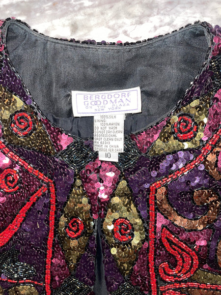 Vintage BERGDORF GOODMAN Sequin + Beaded Jacket (US 10/S-L)