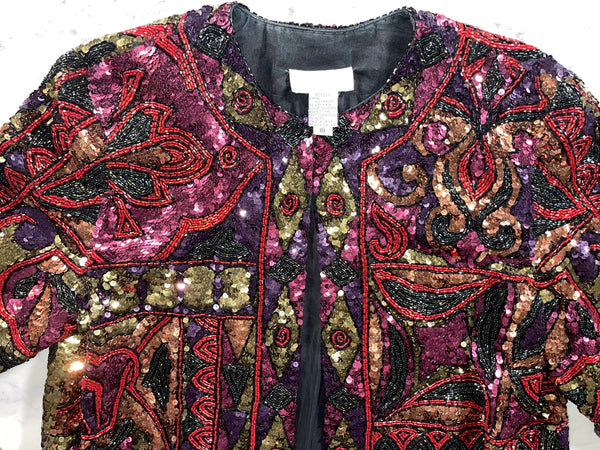 Vintage BERGDORF GOODMAN Sequin + Beaded Jacket (US 10/S-L)