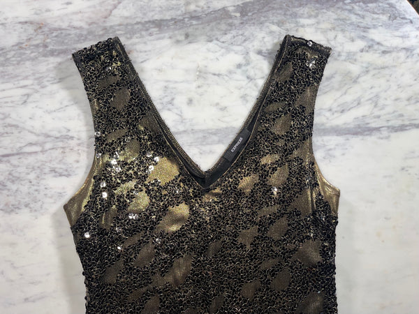 EXPRESS Bronze Sequin Overlay Dress (XS)