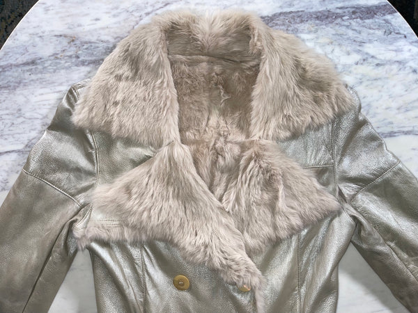 Vintage Metallic Lambskin Leather + Rabbit Fur Trench (XS-S)