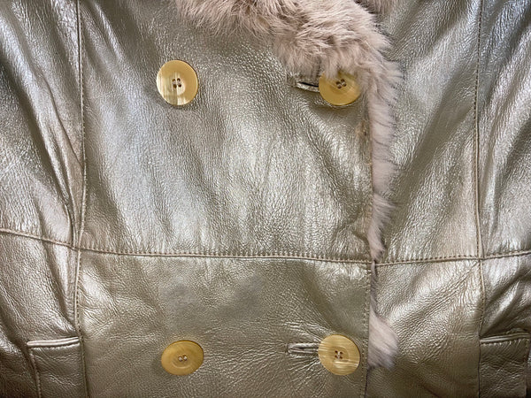 Vintage Metallic Lambskin Leather + Rabbit Fur Trench (XS-S)