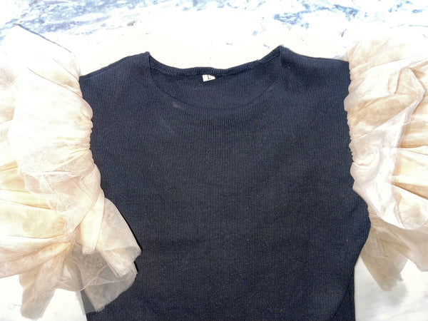 Organza Puff Sleeve Knit Bodysuit (L)