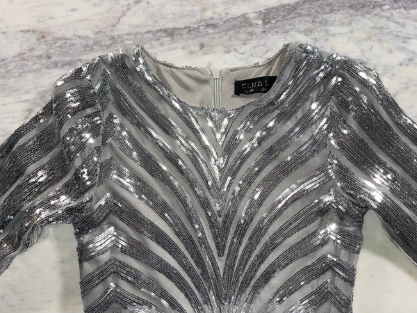 CLUB L LONDON Silver Sequin Disco Dress (UK 6)